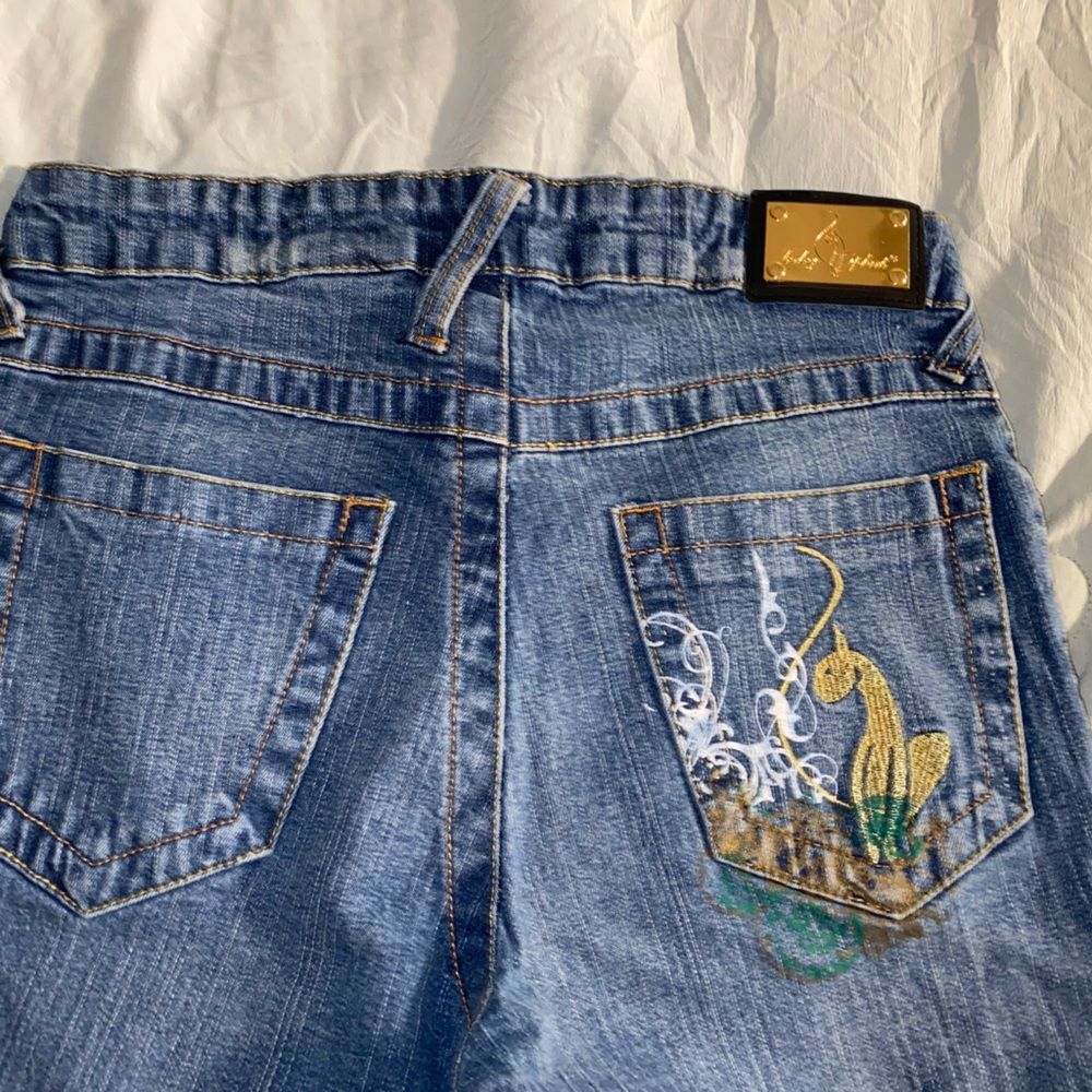 Baby Phat Mid Rise Raw Hem Flared Jeans Blue Size 7